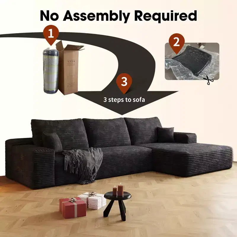 MAYEERTY 107 Cloud L-Shape Sofa - 107 L-Shape, Corduroy, Deep Seat, No Assembly, for Living Room/Bedroom