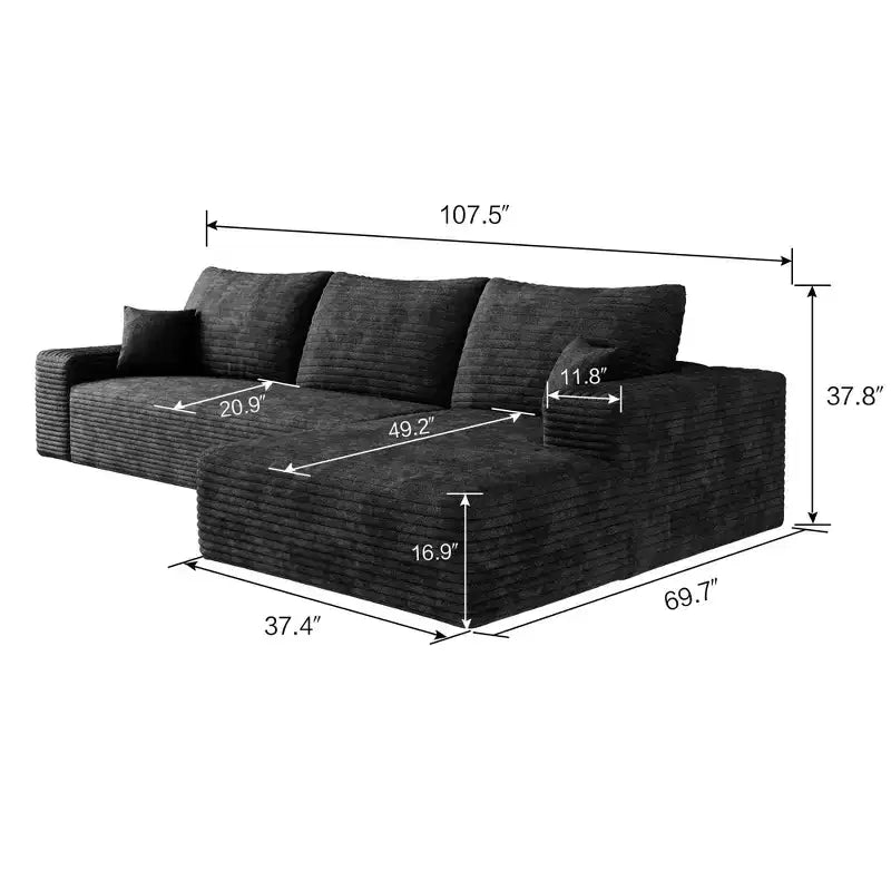 MAYEERTY 107 Cloud L-Shape Sofa - 107 L-Shape, Corduroy, Deep Seat, No Assembly, for Living Room/Bedroom