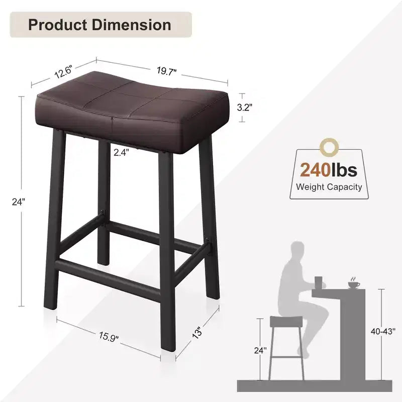 GustoWave Bar Stools Set of 4 , 24 Counter Height Upholstered Padded Barstools with Curved Surface, for Kitchen Island, Home Bar