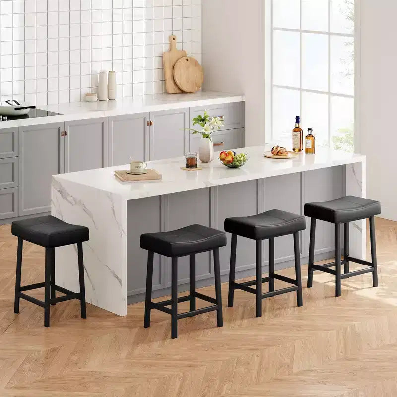 GustoWave Bar Stools Set of 4 , 24 Counter Height Upholstered Padded Barstools with Curved Surface, for Kitchen Island, Home Bar