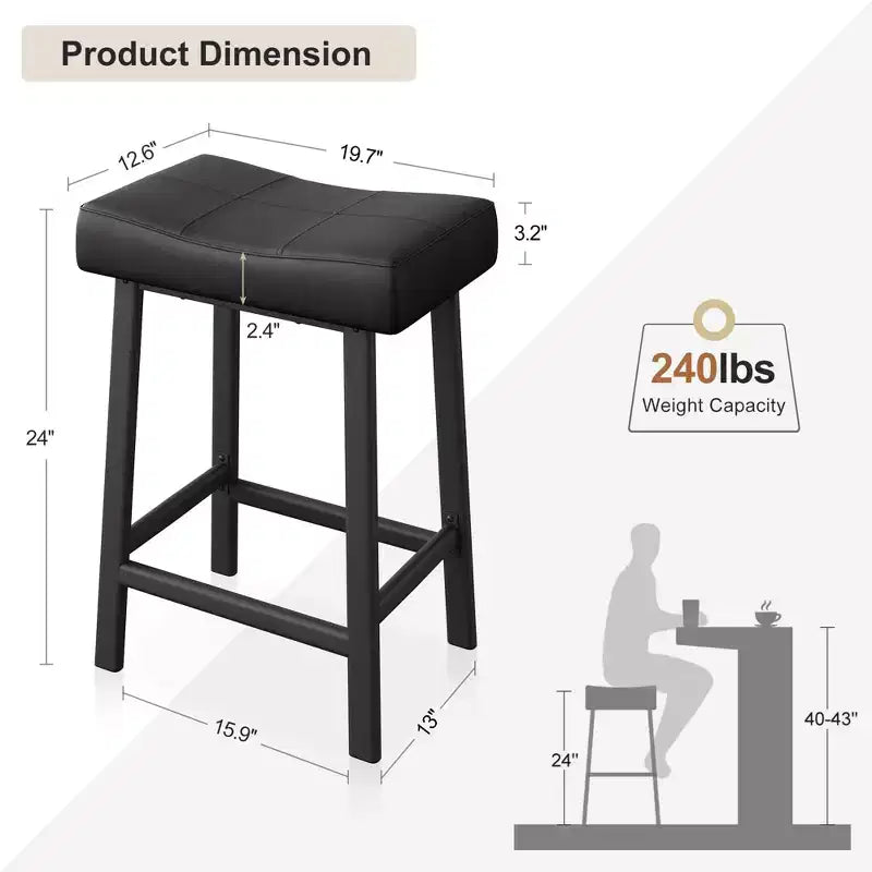 GustoWave Bar Stools Set of 4 , 24 Counter Height Upholstered Padded Barstools with Curved Surface, for Kitchen Island, Home Bar