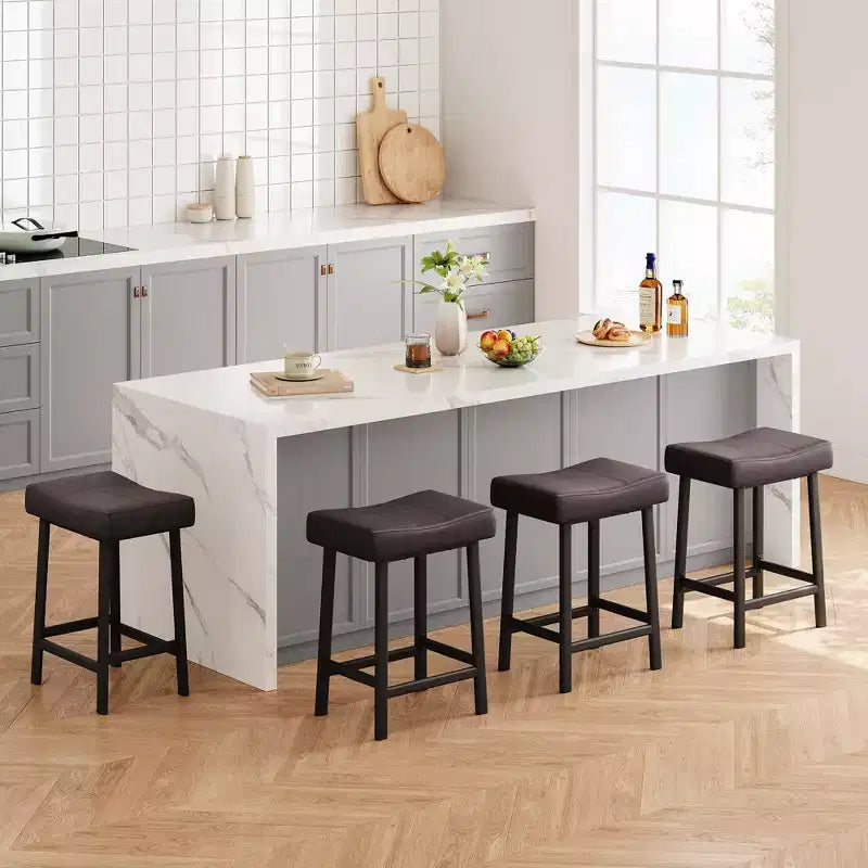 GustoWave Bar Stools Set of 4 , 24 Counter Height Upholstered Padded Barstools with Curved Surface, for Kitchen Island, Home Bar