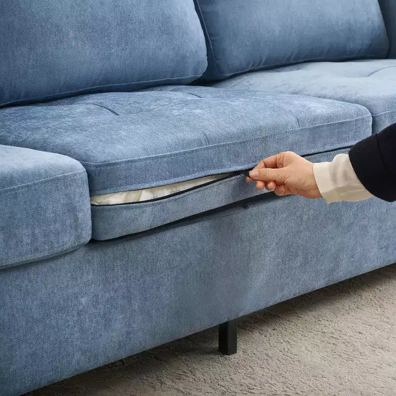 89Modern Comfy Sofa with Removable Headrests,Four Side Pockets, Chenille Fabric Upholstered ,for Living Room Bedroom Apartment Office