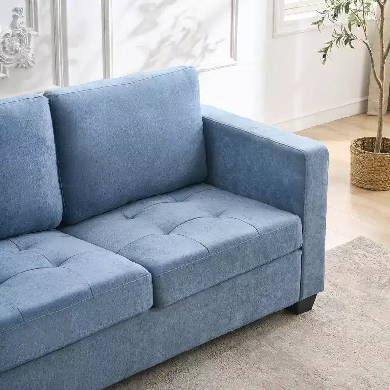 89Modern Comfy Sofa with Removable Headrests,Four Side Pockets, Chenille Fabric Upholstered ,for Living Room Bedroom Apartment Office