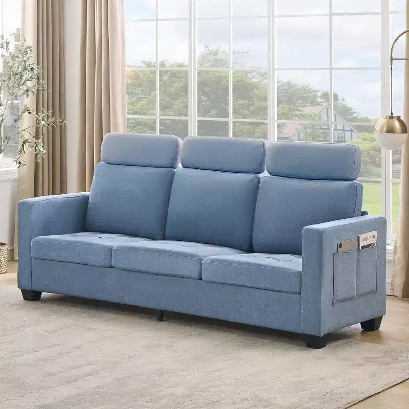 89Modern Comfy Sofa with Removable Headrests,Four Side Pockets, Chenille Fabric Upholstered ,for Living Room Bedroom Apartment Office
