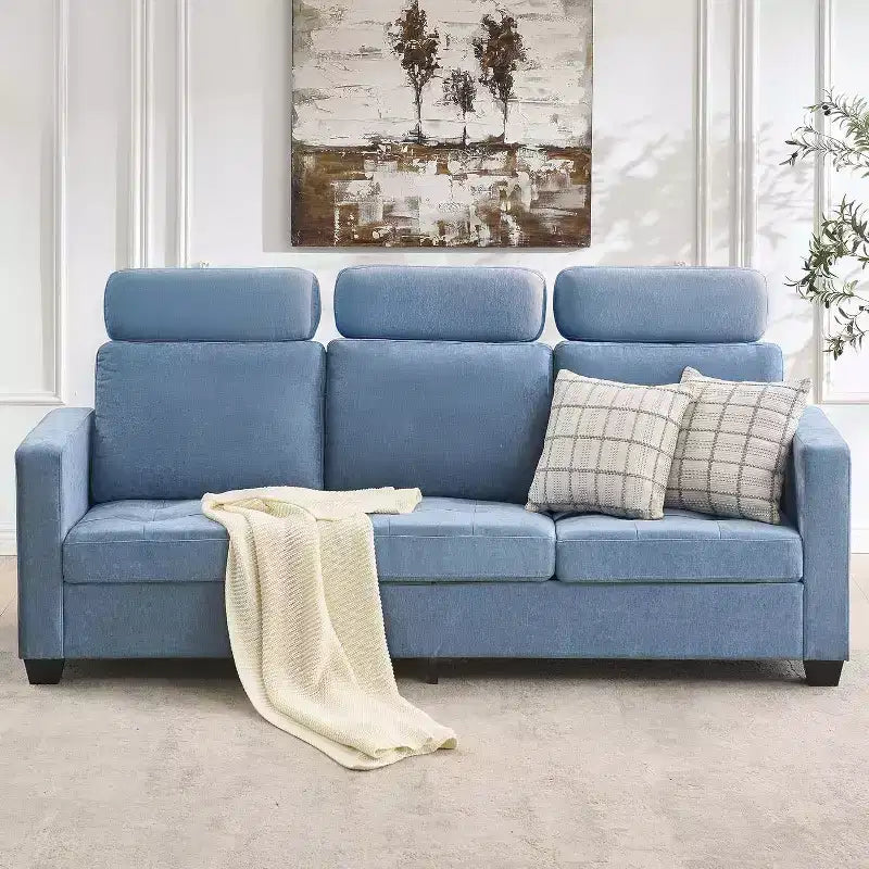 89Modern Comfy Sofa with Removable Headrests,Four Side Pockets, Chenille Fabric Upholstered ,for Living Room Bedroom Apartment Office
