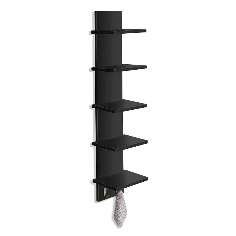 Sorbus 5 Tier Wall Mounted Floating Shelf Unit with Hooks - Home Decor and Storage Organizer