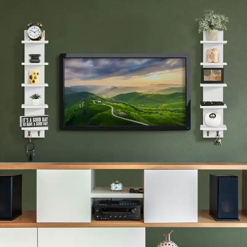 Sorbus 5 Tier Wall Mounted Floating Shelf Unit with Hooks - Home Decor and Storage Organizer