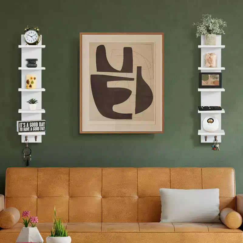Sorbus 5 Tier Wall Mounted Floating Shelf Unit with Hooks - Home Decor and Storage Organizer