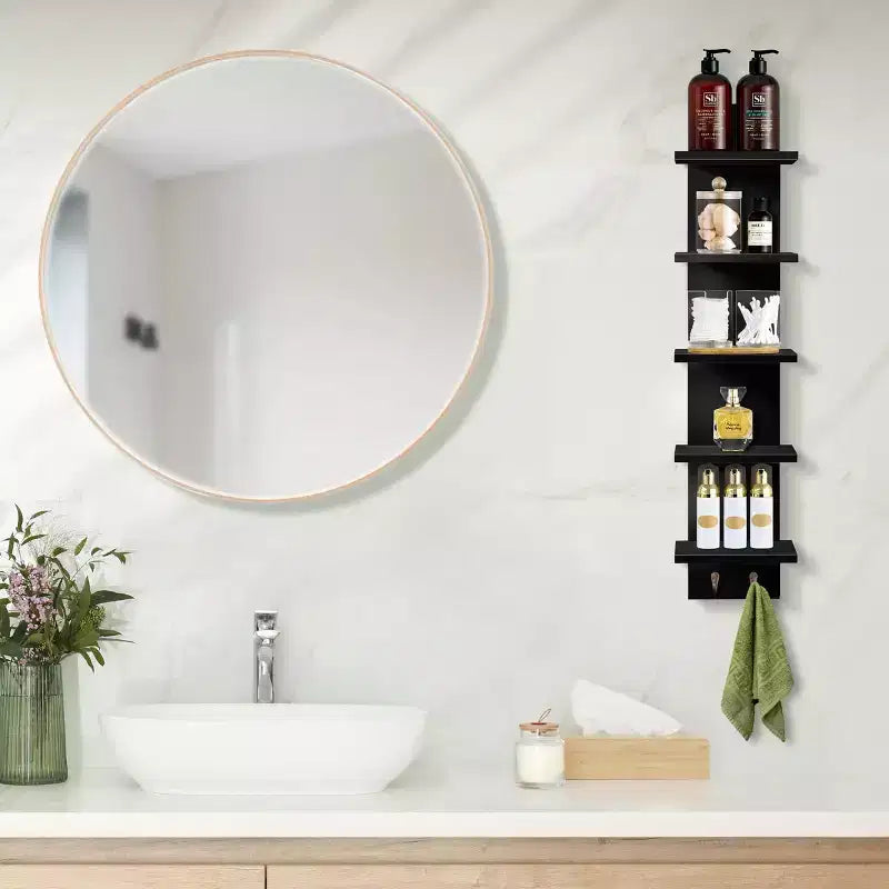 Sorbus 5 Tier Wall Mounted Floating Shelf Unit with Hooks - Home Decor and Storage Organizer