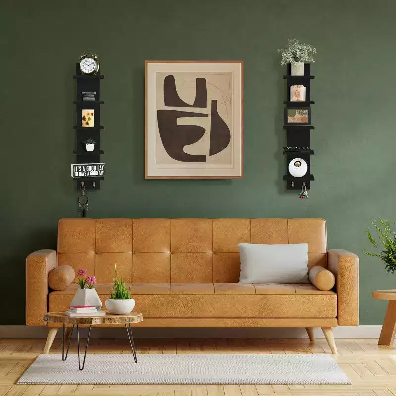 Sorbus 5 Tier Wall Mounted Floating Shelf Unit with Hooks - Home Decor and Storage Organizer