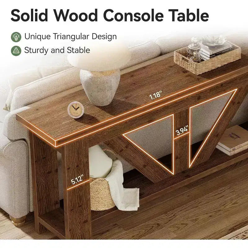 Lantine 2 Tiers Solid Wood Console Table, 70.9 Extra Long Entryway Table, Sofa Table Behind Couch for Living Room, Hallway, Foyer