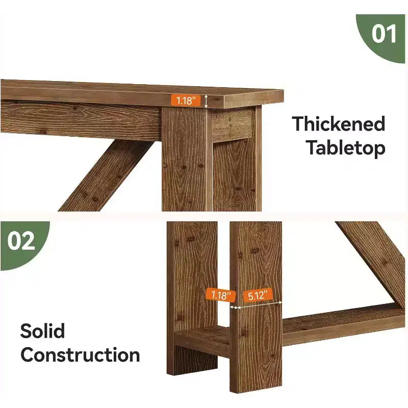Lantine 2 Tiers Solid Wood Console Table, 70.9 Extra Long Entryway Table, Sofa Table Behind Couch for Living Room, Hallway, Foyer