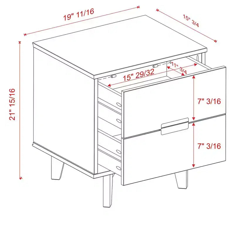 Mid-Century Modern 2-Drawer Solid Wood Nighstand with Cutout Handles - Walnut