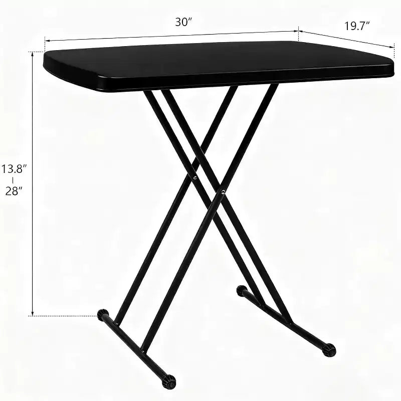 VINGLI Small Folding Table Portable, 30 Adjustable Height Personal Laptop TV Tray, Camping Table, HDPE Plastic Top with Steel Frame,Black