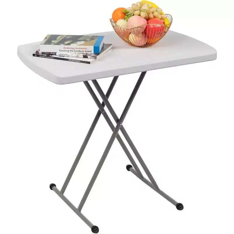 VINGLI Small Folding Table Portable, 30 Adjustable Height Personal Laptop TV Tray, Camping Table, HDPE Plastic Top with Steel Frame,Black
