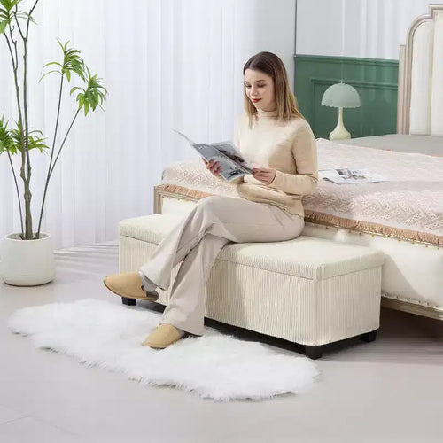 47-inch Storage Ottoman Bench, Footrest with Legs, End-of-Bed Bench, Corduroy Storage Chest for Living Room