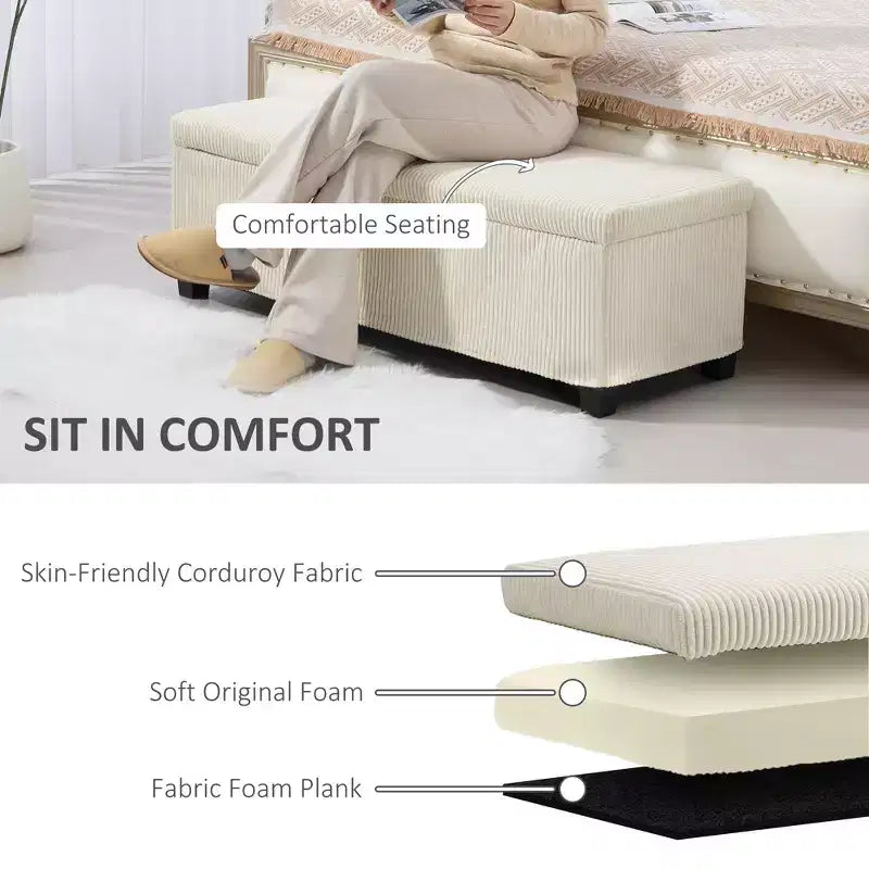 47 Inches Storage Ottoman Bench, Foot Rest with Legs, End of Bed Bench, Corduroy Storage Chest for Living Room