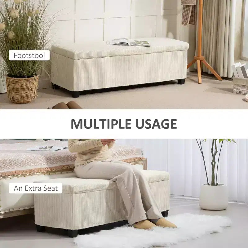 47 Inches Storage Ottoman Bench, Foot Rest with Legs, End of Bed Bench, Corduroy Storage Chest for Living Room