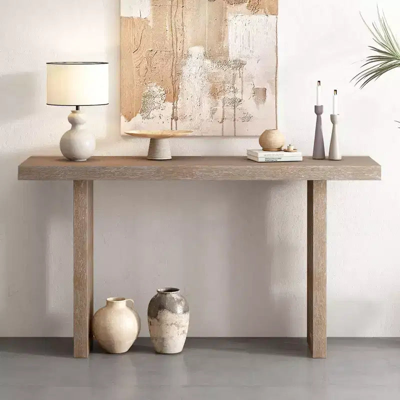 Clihome Modern Entryway Oak Veneer Console Table with Sculpted Sides, with Spacious Top for Living Room