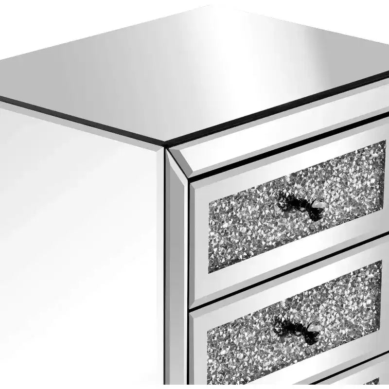 VINGLI Mirrored Nightstand with 3 Drawers Modern End Table Bed Side Table with Mirrored Finish