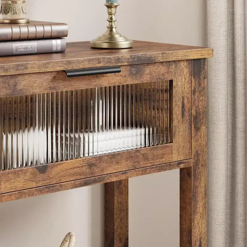 43.3'' Entryway Table, Wood Console Table with 2 Glass Drawers and Open Shelf,Behind Couch Entry Foyer Hallway Storage,for Living Room, Hallway