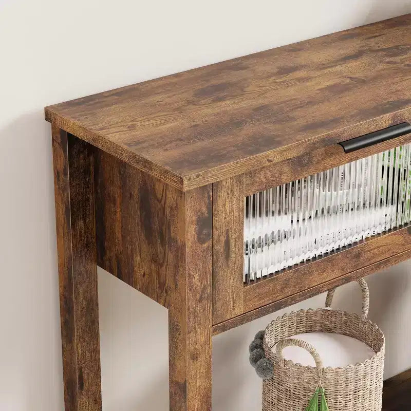 43.3'' Entryway Table, Wood Console Table with 2 Glass Drawers and Open Shelf,Behind Couch Entry Foyer Hallway Storage,for Living Room, Hallway