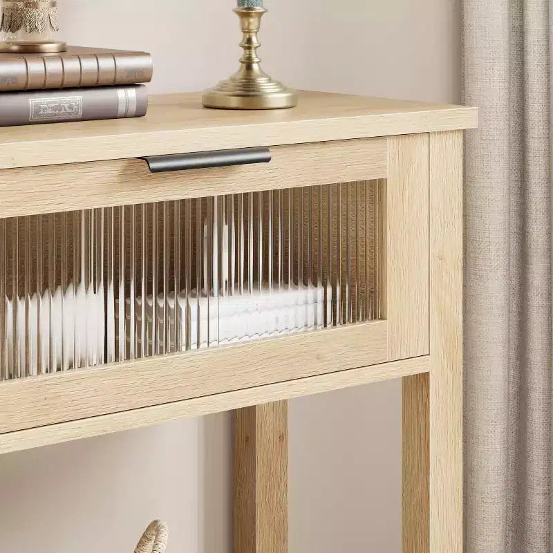 43.3'' Entryway Table, Wood Console Table with 2 Glass Drawers and Open Shelf,Behind Couch Entry Foyer Hallway Storage,for Living Room, Hallway