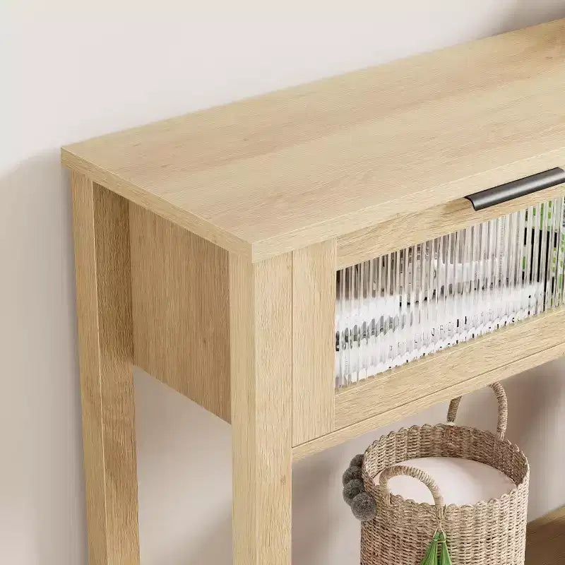 43.3'' Entryway Table, Wood Console Table with 2 Glass Drawers and Open Shelf,Behind Couch Entry Foyer Hallway Storage,for Living Room, Hallway