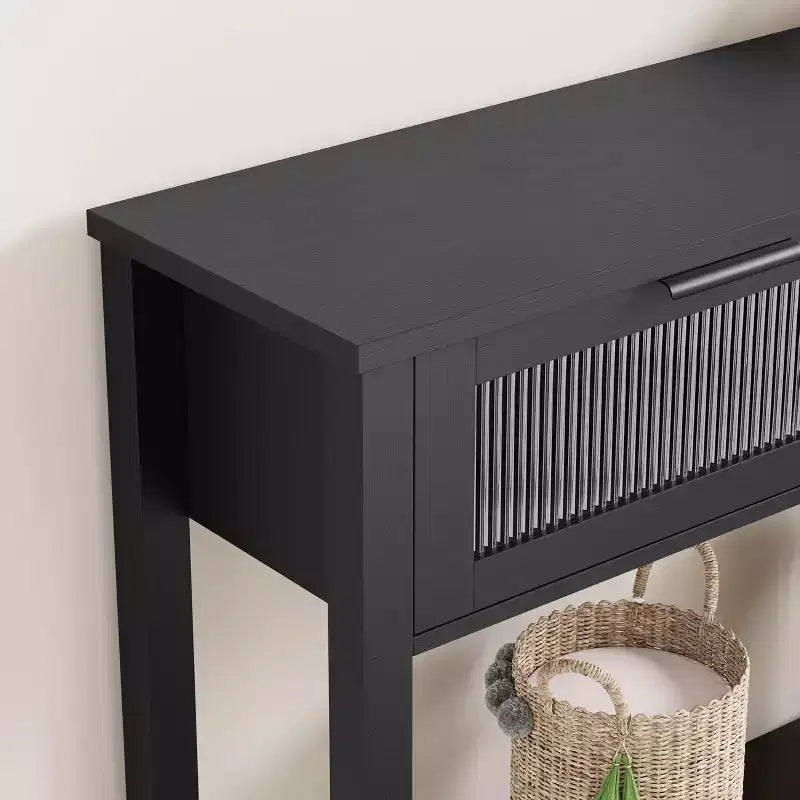 43.3'' Entryway Table, Wood Console Table with 2 Glass Drawers and Open Shelf,Behind Couch Entry Foyer Hallway Storage,for Living Room, Hallway