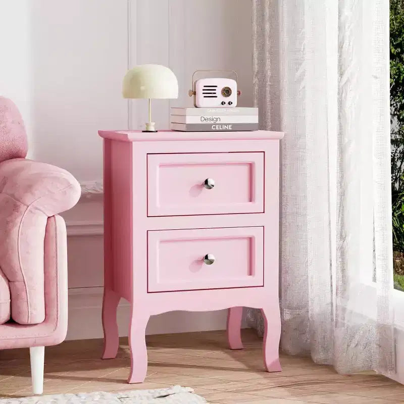 Bonnlo Nightstand Set of 2, Nightstands with 2 Drawers, Bed Side Table/Night Stand, Pink Nightstand