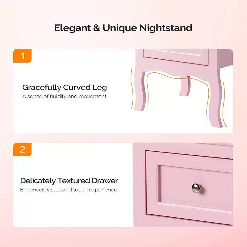 Bonnlo Nightstand Set of 2, Nightstands with 2 Drawers, Bed Side Table/Night Stand, Pink Nightstand