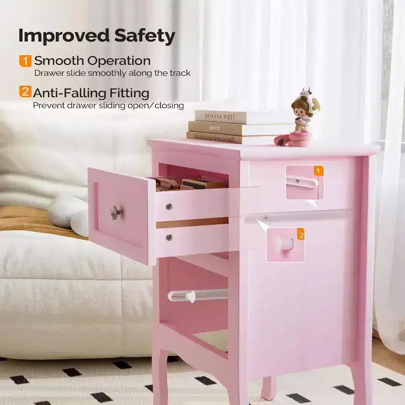 Bonnlo Nightstand Set of 2, Nightstands with 2 Drawers, Bed Side Table/Night Stand, Pink Nightstand