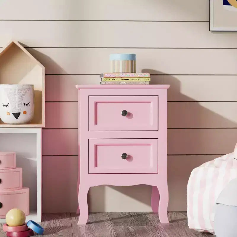 Bonnlo Nightstand Set of 2, Nightstands with 2 Drawers, Bed Side Table/Night Stand, Pink Nightstand