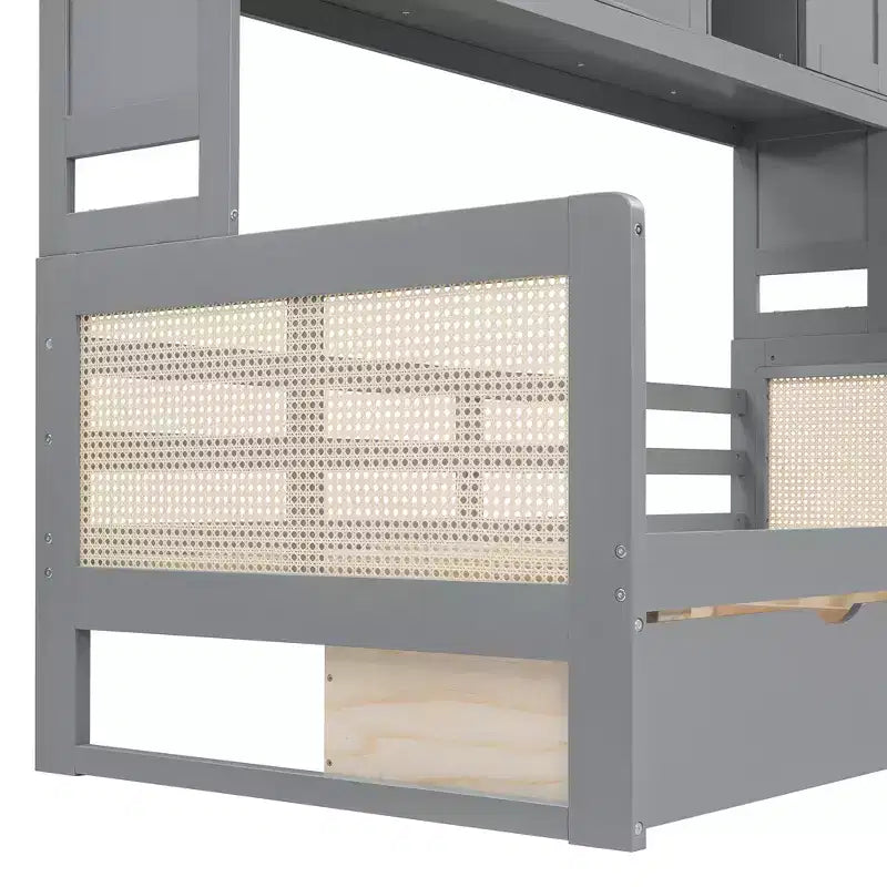 Twin/Full Daybed with and Storage Bookcase, Wooden Day Bed with Storage Cabinets Shelves