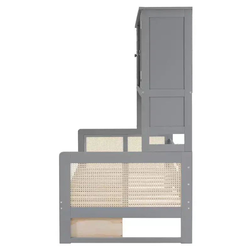 Twin/Full Daybed with and Storage Bookcase, Wooden Day Bed with Storage Cabinets Shelves