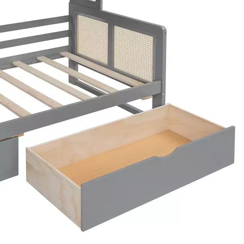 Twin/Full Daybed with and Storage Bookcase, Wooden Day Bed with Storage Cabinets Shelves