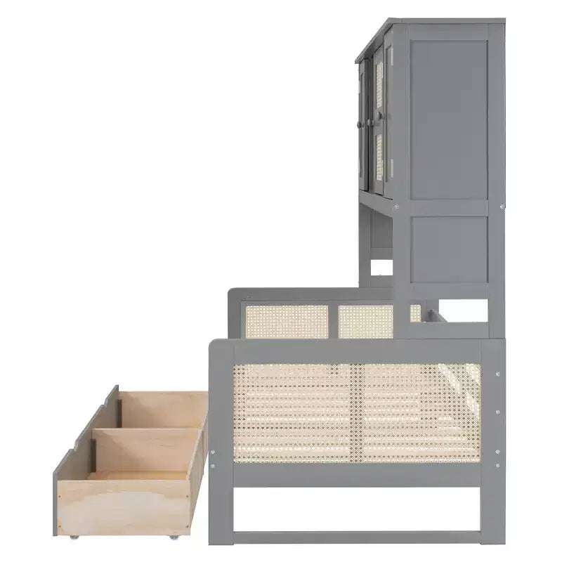 Twin/Full Daybed with and Storage Bookcase, Wooden Day Bed with Storage Cabinets Shelves