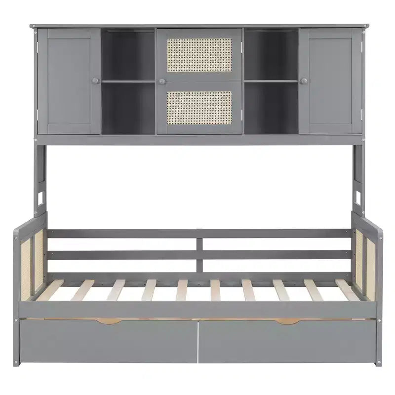 Twin/Full Daybed with and Storage Bookcase, Wooden Day Bed with Storage Cabinets Shelves