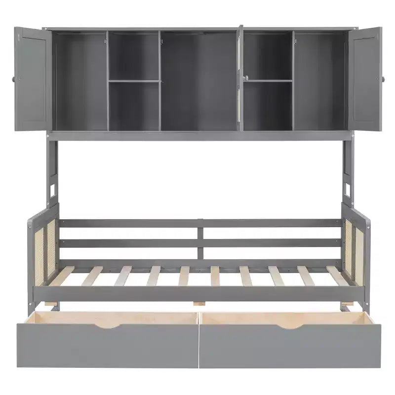 Twin/Full Daybed with and Storage Bookcase, Wooden Day Bed with Storage Cabinets Shelves