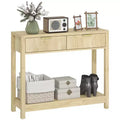 HOMCOM 35 Modern Console Table with Storage, Narrow Hallway Table with Fluted Panel Drawers and Shelf for Living Room, Natural