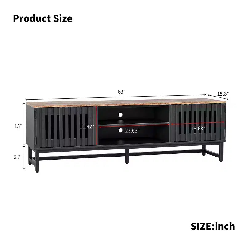 63-inch Mid-Temperature Modern TV Stand | Slatted Grille Doors with Storage Ideal for Living Room, Bedroom, and Entertainment Center