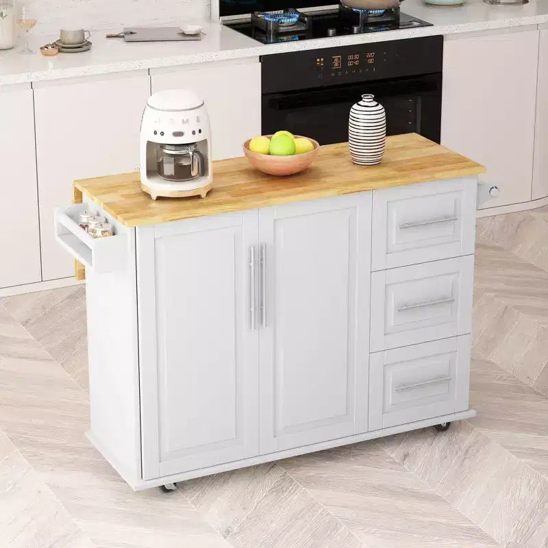 Okak Modrn Kitchen Island with Drop-Leaf Countertop & Drawers,Mobile Rolling Kitchen Cart with Racks,Storage Cabinet Folding Dining Table