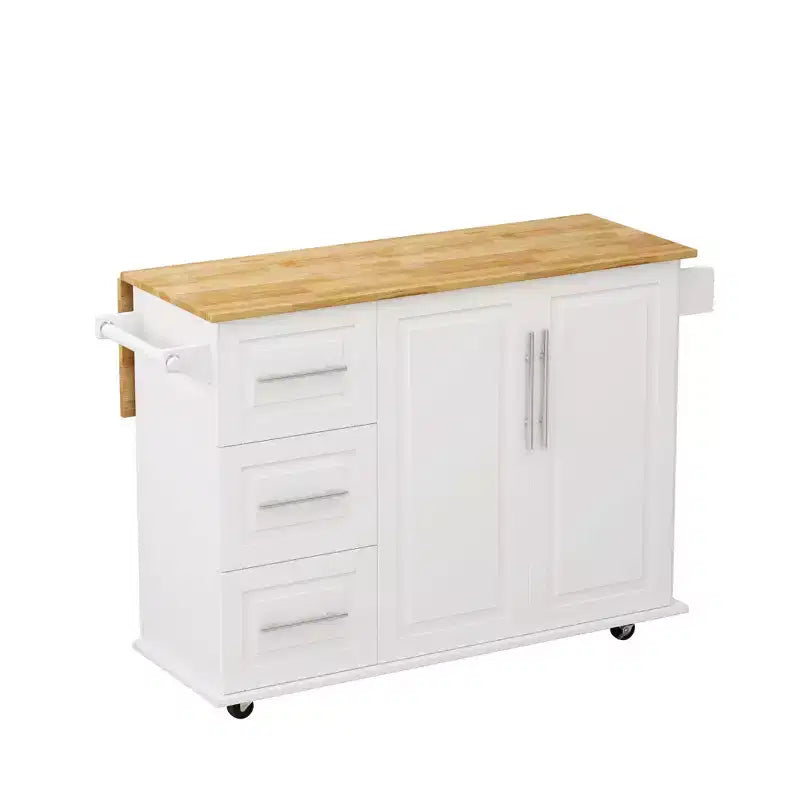 Okak Modrn Kitchen Island with Drop-Leaf Countertop & Drawers,Mobile Rolling Kitchen Cart with Racks,Storage Cabinet Folding Dining Table