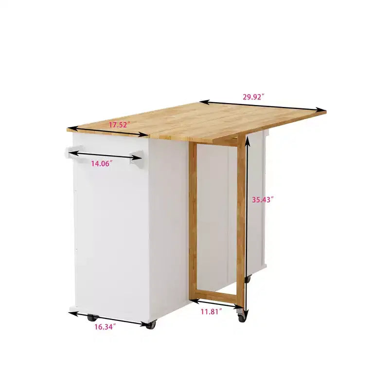 Okak Modrn Kitchen Island with Drop-Leaf Countertop & Drawers,Mobile Rolling Kitchen Cart with Racks,Storage Cabinet Folding Dining Table