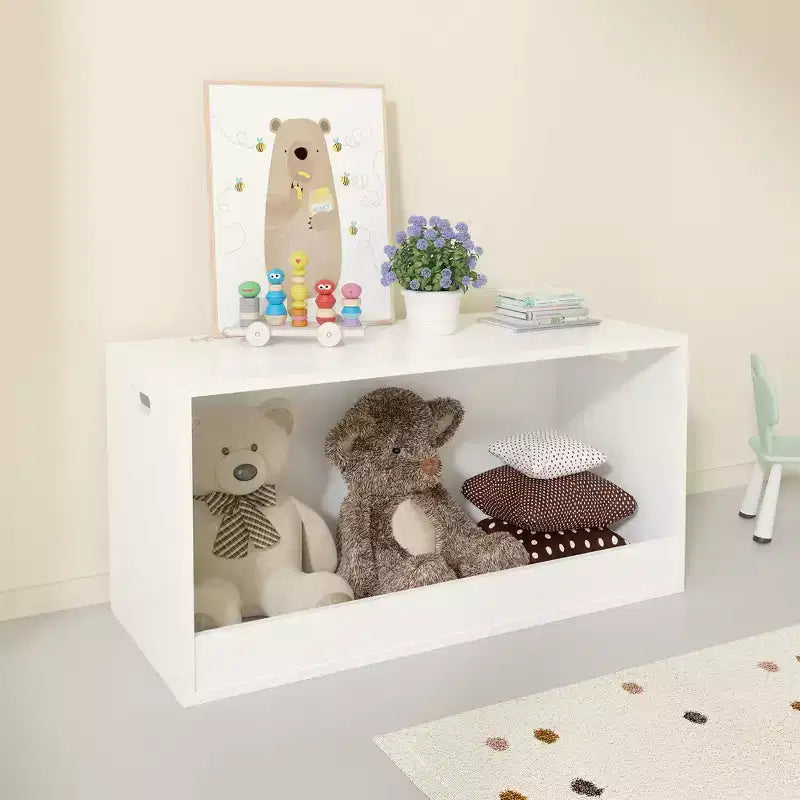 Whisen Open Toy Storage Box for Kids, Wooden Organizer Bin, Large Storage Space - White