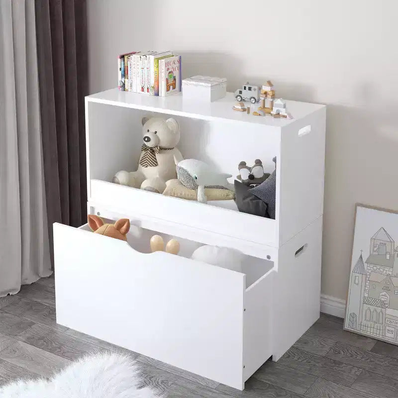 Whisen Open Toy Storage Box for Kids, Wooden Organizer Bin, Large Storage Space - White