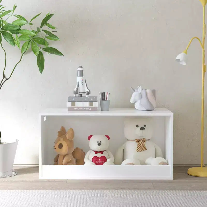 Whisen Open Toy Storage Box for Kids, Wooden Organizer Bin, Large Storage Space - White