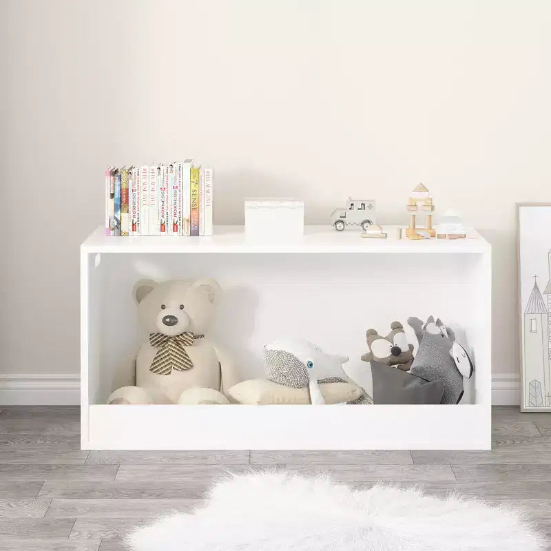 Whisen Open Toy Storage Box for Kids, Wooden Organizer Bin, Large Storage Space - White