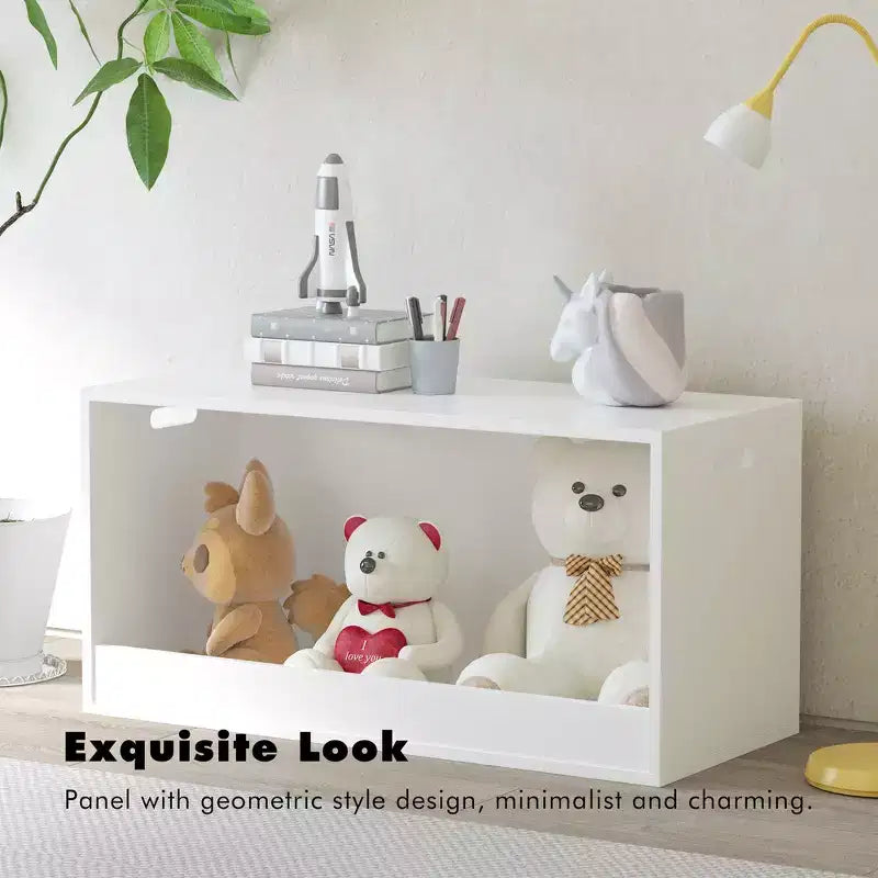 Whisen Open Toy Storage Box for Kids, Wooden Organizer Bin, Large Storage Space - White